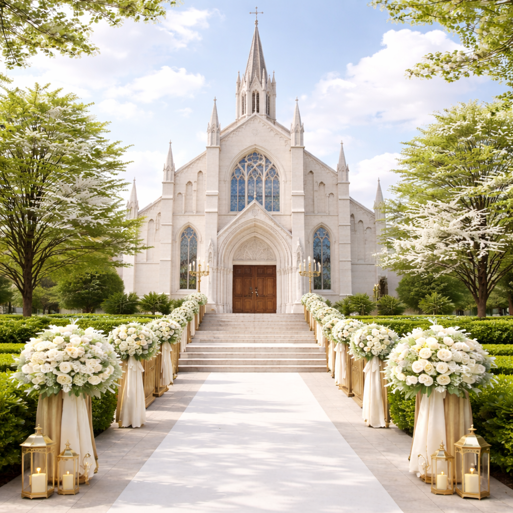 Kirche mit Blumenschmuck